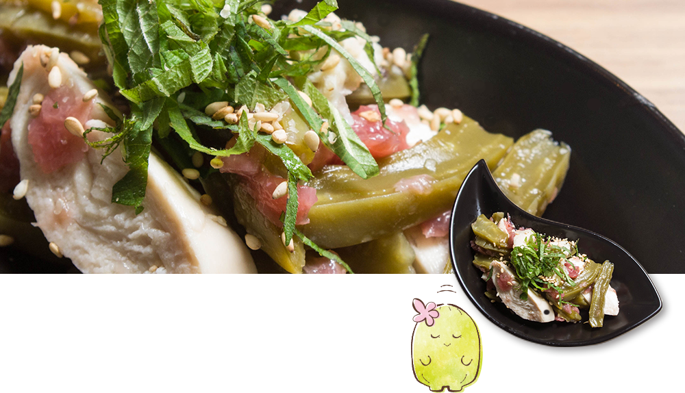 鶏ササミとさぼてんの梅肉和え